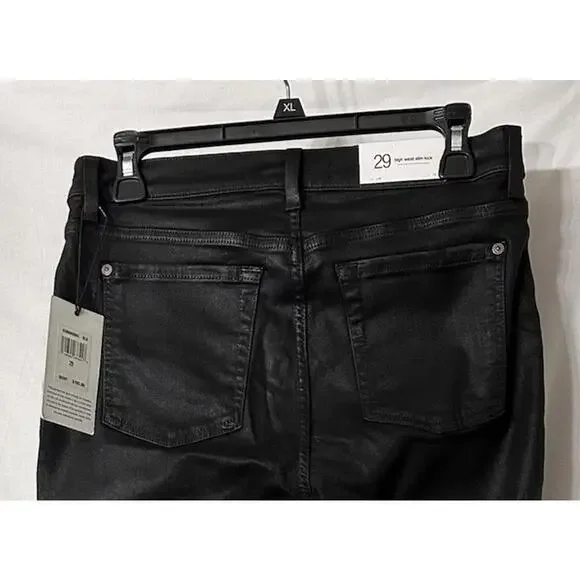NWT 7 For All Mankind High Waist Slim Kick Womens Black Coated‎ Jeans Size 29